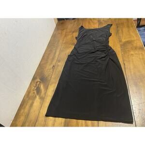 Norma Kamali Midi Sleeveless Black Dress Size Large Ruched Stretch